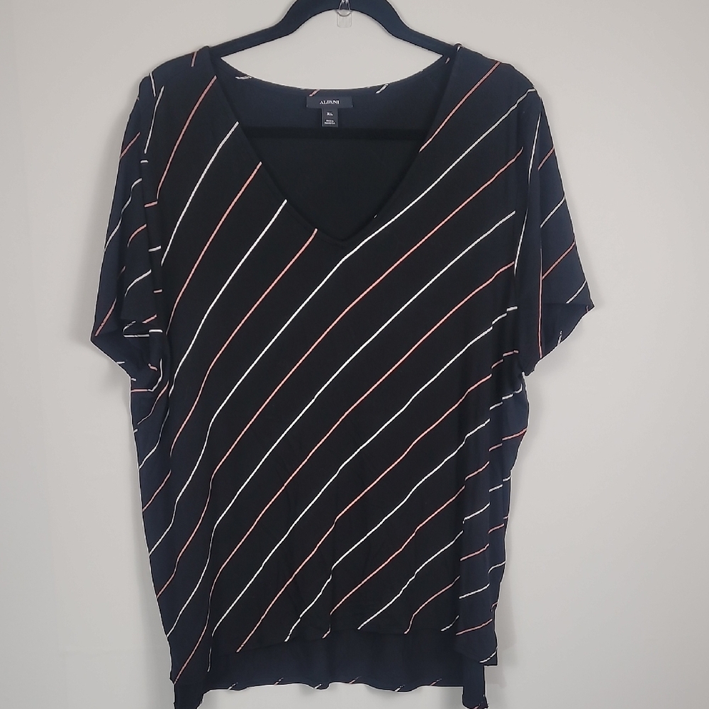 Alfani Striped V-Neck Black Top
